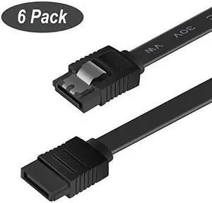 SATA Cable III 6 Pack SATA Cable III 6Gbps Straight HDD SDD Data Cable with Locking Latch 18 Inch Compatible for SATA HDD SSD CD Driver CD Writer Black