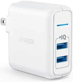 USB Charger  Elite Dual Port 24W Wall Charger PowerPort 2 with PowerIQ and Foldable Plug for iPhone XsXS MaxXRX876Plus iPad ProAir 2Mini 3Mini 4 Samsung S4S5 and More