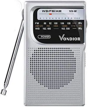 NOAA Weather Radio Emergency NOAAAMFM Battery Operated Portable Radio with Best Reception and Longest Lasting Transistor Powered by 2 AA Battery with Mono Headphone Socket by  Silver