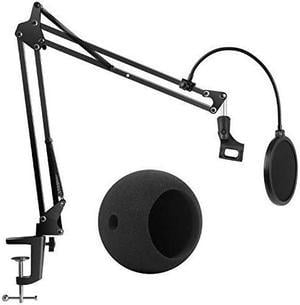 Adjustable Mic Stand for Blue Snowball and Blue Snowball iCE Suspension Boom Scissor Arm Stand with Microphone Windscreen and Dual Layered Mic Pop Filter Max Load 15 KG