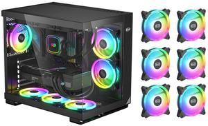 PCCOOLER CPS C3 T500 ARGB BK PC Case, Dual-Chamber Mid-Tower ATX Case, Desktop Computer Case w/ 6 ARGB Fans Pre-installed w/ Fan Hub, Column-Free Design, Tempered Glass, USB 3.1 Gen 2 Type-C, Black