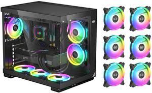 PCCOOLER CPS C3 T500 ARGB BK PC Case, Dual-Chamber Mid-Tower ATX Case, Desktop Computer Case w/ 6 ARGB Fans Pre-installed w/ Fan Hub, Column-Free Design, Tempered Glass, USB 3.1 Gen 2 Type-C, Black