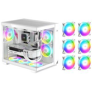 PCCOOLER CPS C3 T500 ARGB WH PC Case, Dual-Chamber Mid-Tower ATX Case, Desktop Computer Case w/ 6 ARGB Fans Pre-installed w/ Fan Hub, Column-Free Design, Tempered Glass, USB 3.1 Gen 2 Type-C, White
