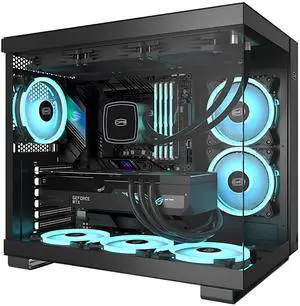 PCCOOLER CPS C3 T500 ARGB PC Case, Dual-Chamber Mid-Tower ATX Case, Desktop Computer Case w/ 6 ARGB Fans Pre-installed w/ Fan Hub, Column-Free Design, Tempered Glass, USB 3.1 Gen 2 Type-C, Black