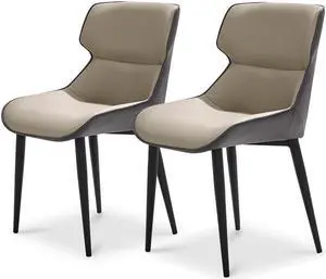 Beige microfiber leather dining chair with gray backrest, set of 2