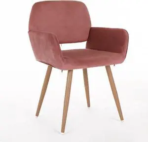 Upholstered Side Dining Chair with Metal Leg(Pink Beech Wooden Printing Leg),KD backrest