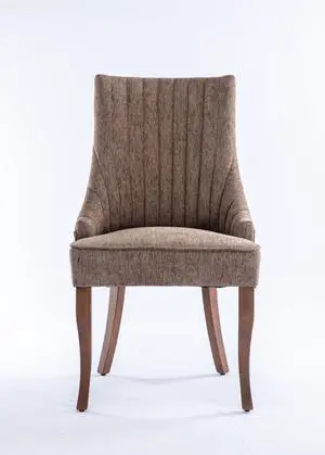 Linen Fabric Upholstered Strip Back Dining Chair with Solid Wood LegsSeating Chairs Seating Chairs Brown