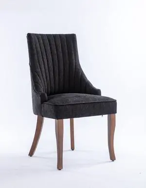 Linen Fabric Upholstered Strip Back Dining Chair with Solid Wood LegsSeating Chairs Seating Chairs Black