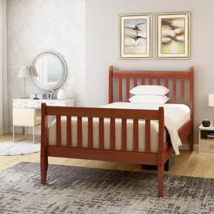 Platform Bed Frame Mattress Foundation with Wood Slat Support, Twin (White) Walnut