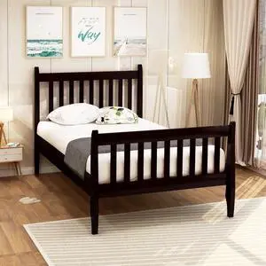 Platform Bed Frame Mattress Foundation with Wood Slat Support, Twin (White) Espresso