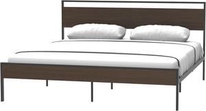 Metal Bed, Black with Cinnamon Wood Headboard & Footboard, Queen