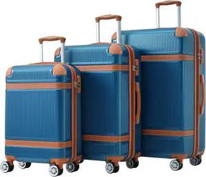 Hardshell Luggage Sets 3 Piece double spinner 8 wheels Suitcase with TSA Lock Lightweight 20''24''28'' Blue