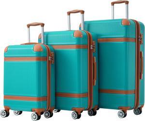 Hardshell Luggage Sets 3 Piece double spinner 8 wheels Suitcase with TSA Lock Lightweight 20''24''28'' Green