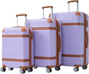 Hardshell Luggage Sets 3 Piece double spinner 8 wheels Suitcase with TSA Lock Lightweight 20''24''28'' Purple