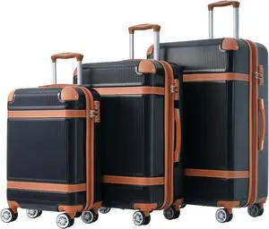 Hardshell Luggage Sets 3 Piece double spinner 8 wheels Suitcase with TSA Lock Lightweight 20''24''28'' Black
