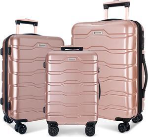 Luggage Sets ABS+PC Hardshell 3pcs Clearance Luggage Hardside Lightweight Durable Suitcase sets Spinner Wheels Suitcase with TSA Lock (20/24/28), RoseGold