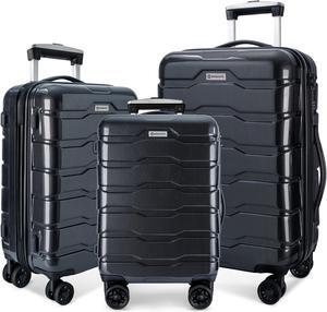 Luggage Sets ABS+PC Hardshell 3pcs Clearance Luggage Hardside Lightweight Durable Suitcase sets Spinner Wheels Suitcase with TSA Lock (20/24/28), RoseGold Black