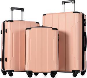 Hardshell Luggage Sets 3 Pcs Spinner Suitcase with TSA Lock Lightweight 20''24''28'' Pink