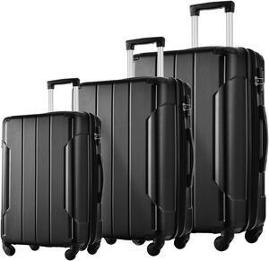 Hardshell Luggage Sets 3 Pcs Spinner Suitcase with TSA Lock Lightweight 20''24''28'' Black