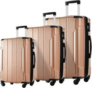 Hardshell Luggage Sets 3 Pcs Spinner Suitcase with TSA Lock Lightweight 20''24''28'' Champagne