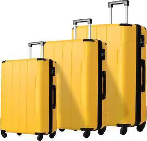 Hardshell Luggage Sets 3 Pcs Spinner Suitcase with TSA Lock Lightweight 20''24''28'' Yellow
