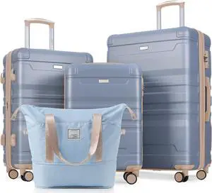 Luggage Sets 4 Piece, Expandable ABS Durable Suitcase with Travel Bag, Carry On Luggage Suitcase Set with 360° Spinner Wheels