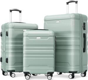 Luggage Sets New Model Expandable ABS Hardshell 3pcs Clearance Luggage Hardside Lightweight Durable Suitcase sets Spinner Wheels Suitcase with TSA Lock 20''24''28''( light green)