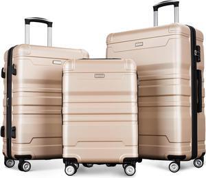 Luggage Sets New Model Expandable ABS Hardshell 3pcs Clearance Luggage Hardside Lightweight Durable Suitcase sets Spinner Wheels Suitcase with TSA Lock 20''24''28'' (Champagne)