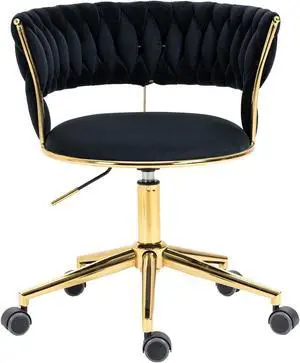 Home Office Desk Chair, Vanity Chair, Modern Adjustable Home Computer Executive Chair Swivel Task Chair for Small Space, Living Room, Make-up, Studying Black