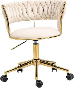 Home Office Desk Chair, Vanity Chair, Modern Adjustable Home Computer Executive Chair Swivel Task Chair for Small Space, Living Room, Make-up, Studying White