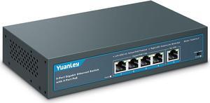 YuanLey 5 Port Gigabit PoE Switch with 4 Port PoE+ 1000Mbps, 802.3af/at 78W Built-in Power, Fanless Metal Unmanaged Plug & Play