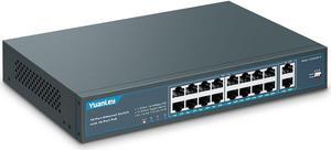 YuanLey 18 Port PoE Switch, 16 PoE+ Port 100Mbps, 2 Uplink Gigabit, 250W Built-in Power, 802.3af/at, Rackmount Unmanaged Plug and Play