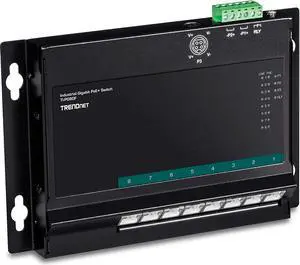 TRENDnet 8-Port Industrial Gigabit Poe+ Wall-Mounted Front Access Switch, TI-PG80F, 8X Gigabit Poe+ Ports, DIN-Rail Mount, 48 –57V DC Power Input, IP30, 200W Poe Budget, Lifetime Protection