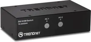 TRENDnet 2-Port DVI KVM Switch with Audio, Manage Two PC's, Hot-Keys, USB 2.0, Metal Housing, Use with a DVID-D Monitor, TK-222DVK