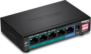 TRENDnet 5-Port Gigabit Long Range PoE+ Switch, TPE-LG50, 4 x PoE+ Ports, 1 x Gigabit Port, Camera DIP Switch extends PoE+ 200m (656 ft.), Lifetime Protection Black