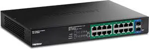 TRENDnet 18-Port Gigabit EdgeSmart PoE+ Switch, TPE-TG182ES, 240W PoE Power Budget, 16 x Gigabit PoE+ Ports, 2 x Gigabit SFP Ports, Managed Network Ethernet Switch, Lifetime Protection, Black