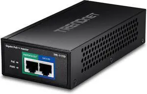 TRENDnet Gigabit PoE++ Injector, Supplies PoE (15.4W), PoE+ (30W), or PoE++ (60W), Network A PoE Device Up to 100m(328 ft), Supports IEEE 802.3af,802.at, Plug & Play, Black, TPE-117GI