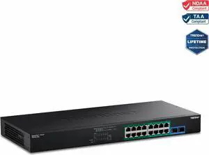 TRENDnet TPE-BG182g, 18-Port Gigabit 440W 4PPoE Switch Switch with 8 x 95W 4PPoE Ports, 8 x 30W PoE+ Ports, 2 Gigabit SFP Slots,440W PoE Budget, 1U 19 Rack Mountable