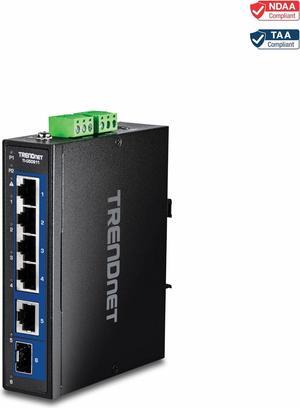 TRENDnet 6-Port Industrial 2.5G DIN-Rail Switch with 1 x 10G Ports, TI-G50611, 4 x 2.5G Ports, 1 x 10G SFP Port, 1 x 10G SFP+ Port, 60Gbs Switching Capacity, Lifetime Protection