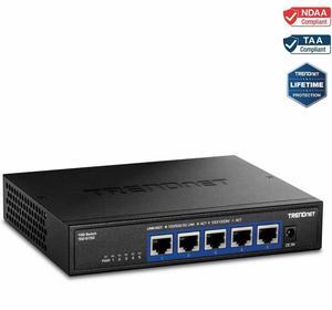 TRENDnet 5-Port 10G Switch, TEG-S750, 5 x 10G RJ-45 Ports, 100Gbps Switching Capacity, Supports 2.5G and 5G-Base-T Connections, Ethernet Splitter, NDAA & TAA Compliant, Lifetime Protection, Black