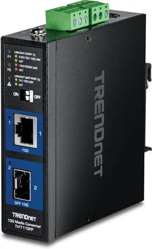 TRENDnet Industrial 10G SFP+ Media Converter, TI-F711SFP, Extreme Temperature IP50 Rated, Ethernet Splitter, DIN-Rail and Wall Mounts Included, NDAA TAA Compliant for Government Use