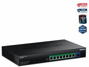 TRENDnet 9-Port 2.5G GaN Power PoE++ Switch with 10G SFP+ Port (480W), TPE-BG5091, 8 x 2.5G PoE++ Ports, 1 x 10G SFP+ Port, 480W, 60Gbps, NDAA TAA Compliant for Government use, Lifetime Protection