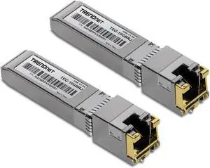 TRENDnet 2-Pack 10G RJ-45 Copper SFP+ Modules, TEG-10GBRJ/2, Convert A Standard SFP+ Slot Into A RJ-45 Multi-Gigabit Port, Connect Devices Up to 30m (98ft), HotPluggable, Lifetime Protection, Silver