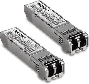 TRENDnet 2-Pack 10GBASE-SR SFP+ Multi Mode LC Modules, TEG 10GBSR/2, Supports Distances up to 300m (984 feet), Hot Pluggable Fiber SFP+ Transceiver, 850nm Wavelength, Lifetime Protection, Silver