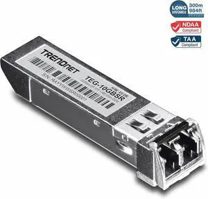TRENDnet 10GBASE-SR SFP+ Multi Mode LC Module, TEG-10GBSR, Supports Distances up to 300m (984 feet, Hot Pluggable Fiber SFP+ Transceiver, 850nm Wavelength, Lifetime Protection, Silver