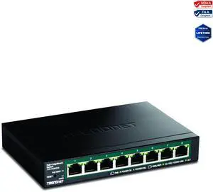 TRENDnet  8-Port Gigabit EdgeSmart PoE+ Switch, Desktop Switch, wall mountable, compact, Lifetime Protection, Black, TPE-TG82ES