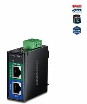 TRENDnet Industrial 2.5G PoE++ Injector, TI-IG219, IP50 Rated Design, Connect Network  Devices Up to 100m (328 ft), Supports PoE (15.4W), PoE+ (30W), and PoE++ (95W)  Devices, NDAA TAA Compliant