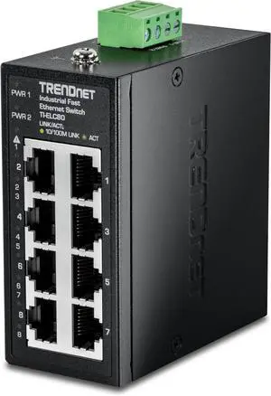 TRENDnet 8-Port Industrial Fast Ethernet DIN-Rail Mini Switch, TI-ELC80, 8 x 10/100Mbps Ports, IP50 Rated Housing, 1.6Gbps Switching Capacity TRENDnet 8-Port Industrial Fast Ethernet DIN-Rail Mini Switch, TI-ELC80, 8 x 10/100Mbps Ports, IP50 Rated Housing, 1.6Gbps Switching Capacity