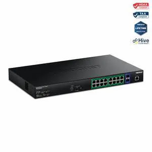 TRENDnet 18-Port 2.5G PoE++ Web Smart Switch with 10G SFP+ Slots, TPE-3182WSB, NDAA & TAA Compliant, 450W Power Budget, Remote Cloud Management, 16 x 2.5Gb Ports, 2 x 10G SFP+, Lifetime Protection TRENDnet 18-Port 2.5G PoE++ Web Smart Switch with 10G SFP+ Slots, TPE-3182WSB, NDAA & TAA Compliant, 450W Power Budget, Remote Cloud Management, 16 x 2.5Gb Ports, 2 x 10G SFP+, Lifetime Protection
