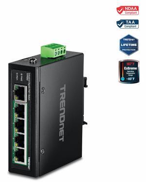 TRENDnet TI-PG50 5-Port Industrial Gigabit PoE+ DIN-Rail Switch